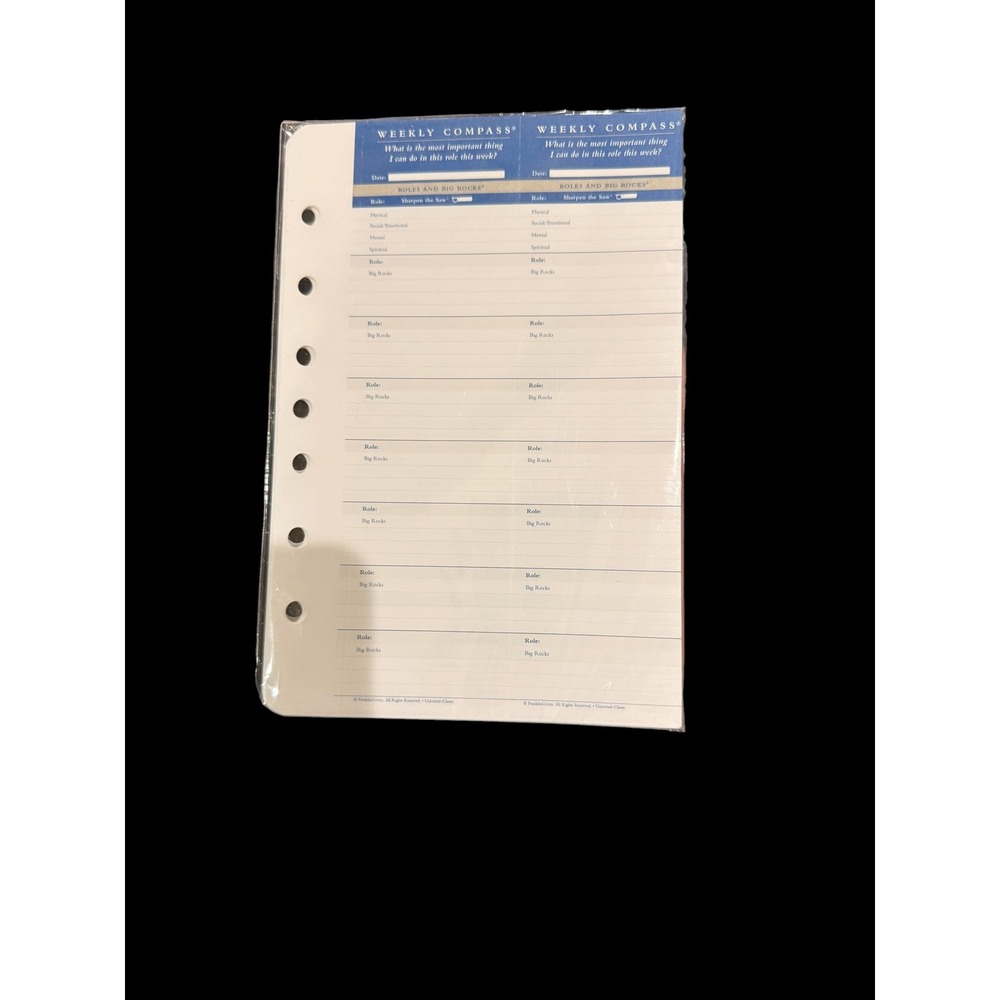 FranklinCovey Weekly Compass Cards Classic Size 7 Ring Binder Planner Inserts